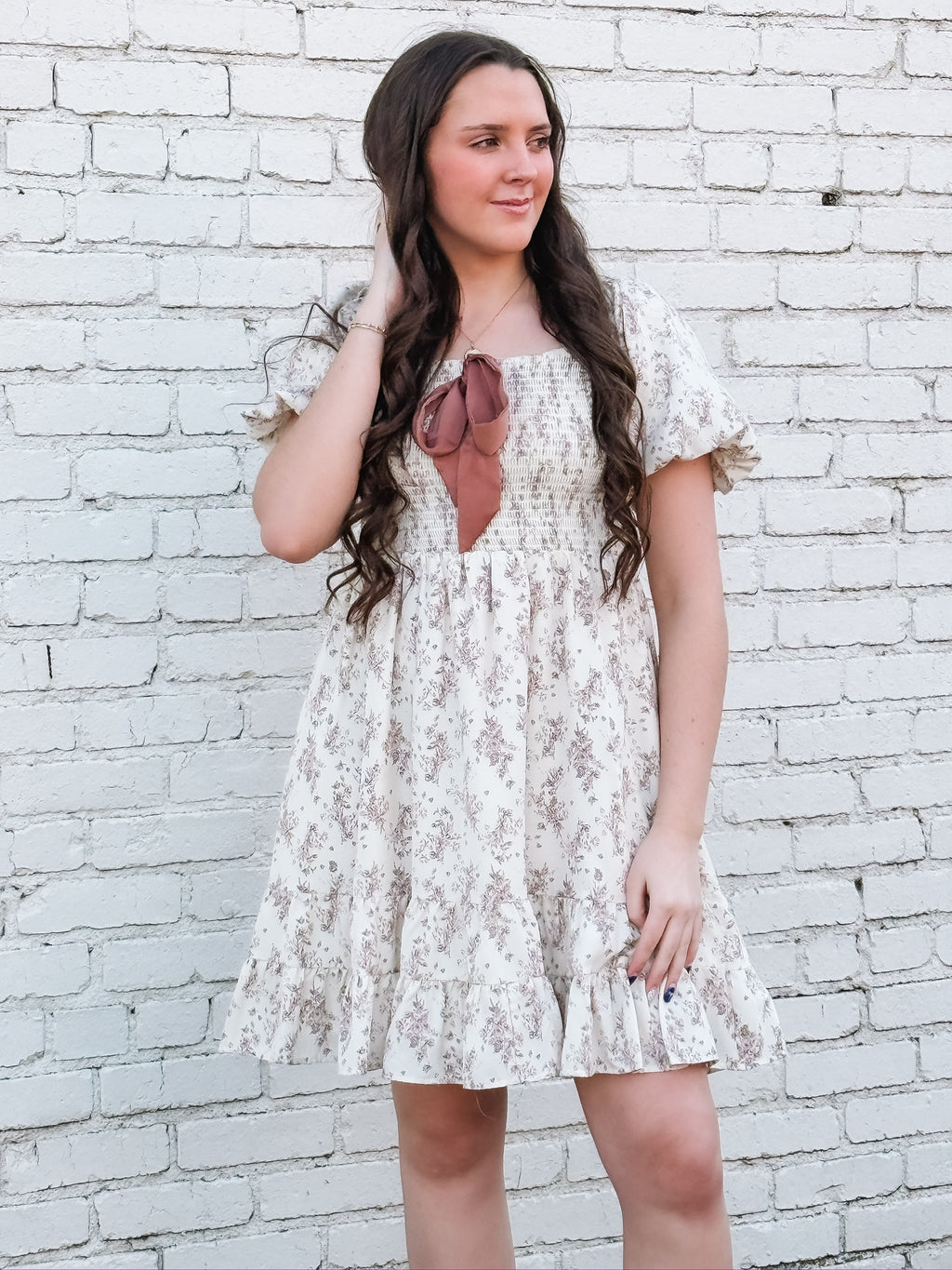 smocked dress short White Smocked Ruffle Mini Dress White / Large