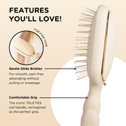 Hairbrush with features highlighted on a beige background