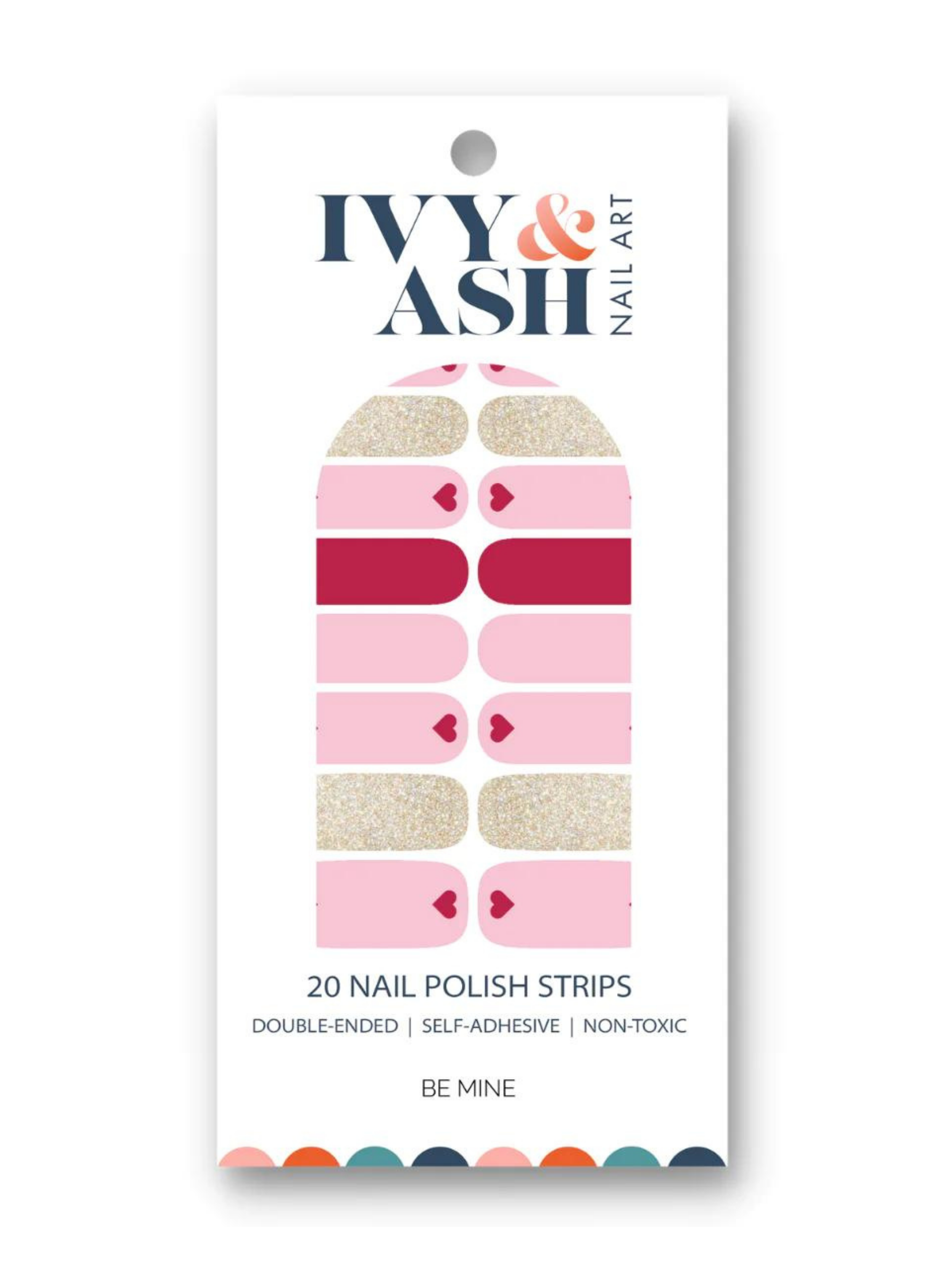 pink nail polish with hearts strips