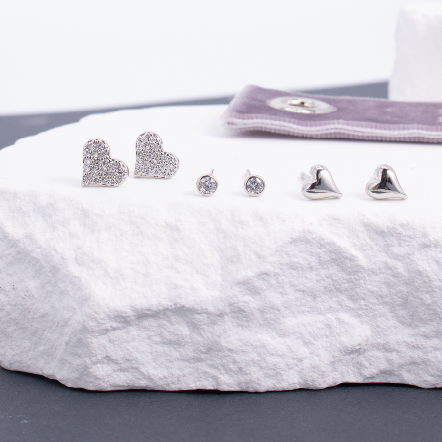 Heart Pave Stud Stack