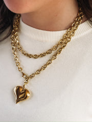 Adjustable extra long gold chain 3D heart pendant necklace