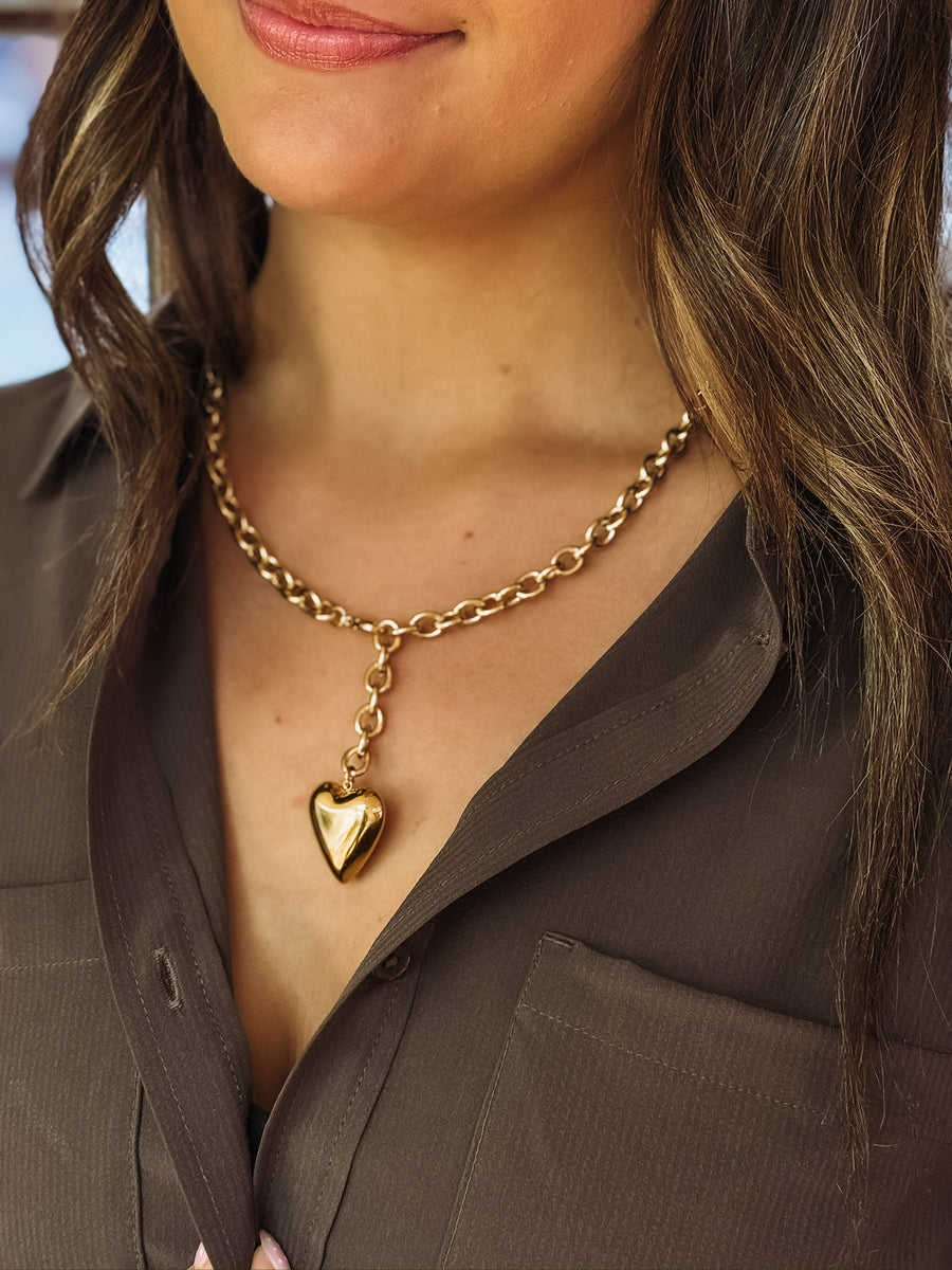 Adjustable gold chain 3d heart pendant necklace