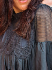 Black Appliqué Mixed Media Blouse
