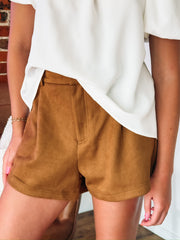 Brown suede like dress shorts.