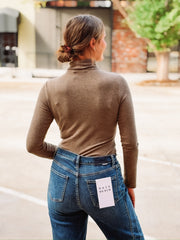 Brown fitted long sleeve heathered turtle neck 