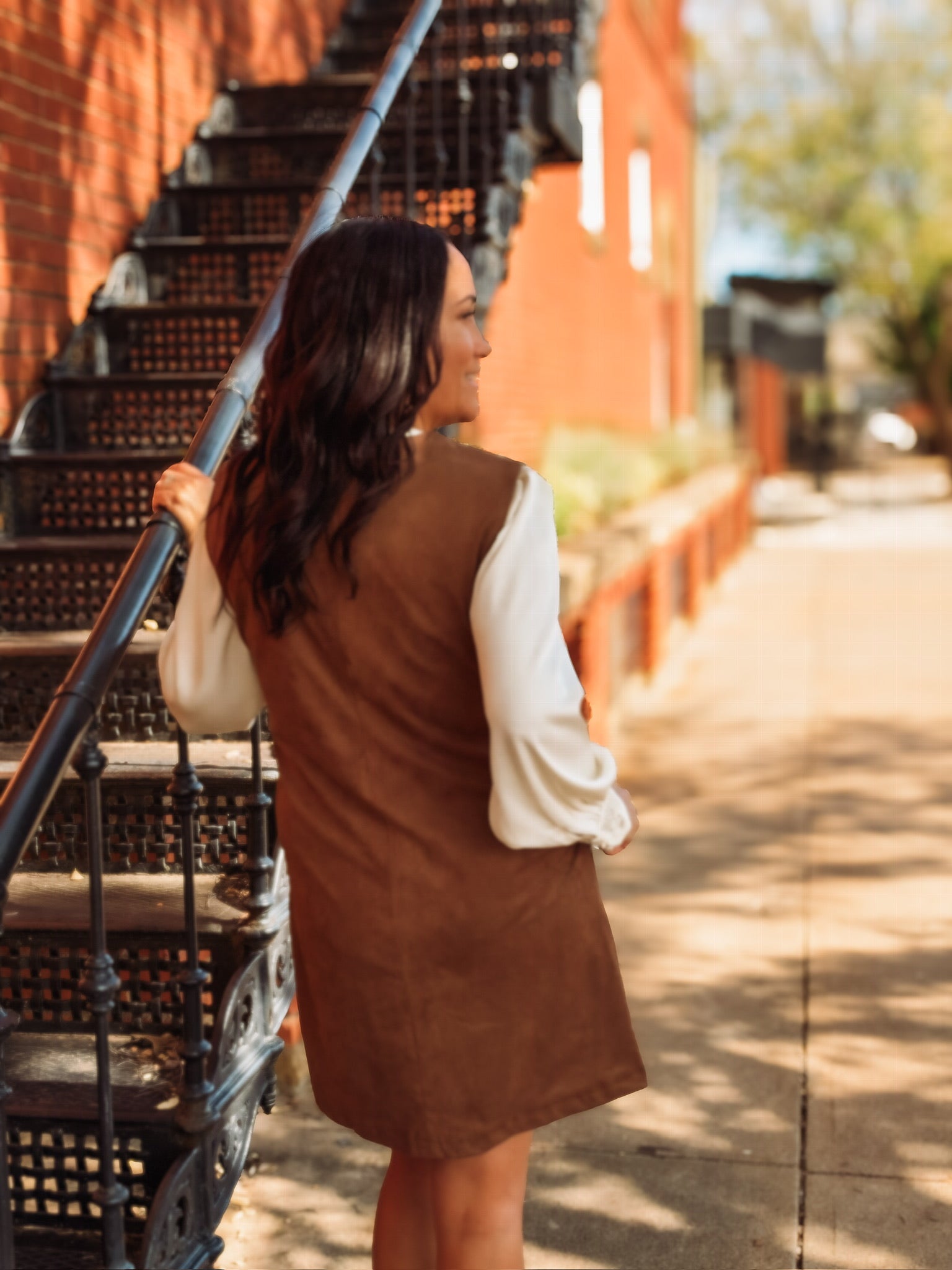 Brown suede sleeveless shift dress 