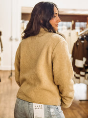 Bonded trim cropped button up sherpa jacket in a camel color.
