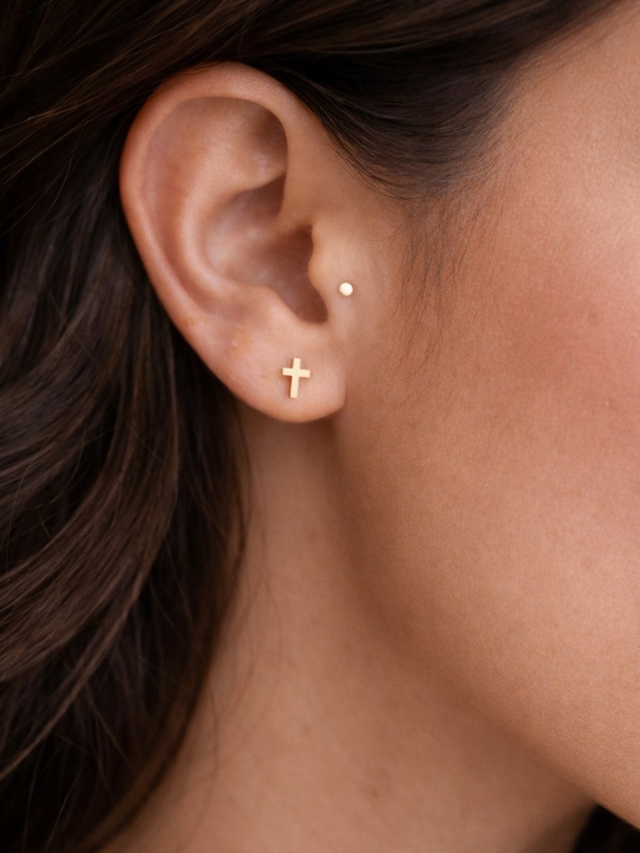Gold flat back cross studs. 