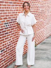 Cinch waist short sleeve pant set 