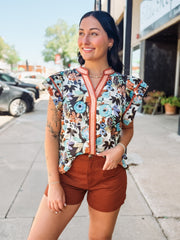 Rust-colored front pocket shorts