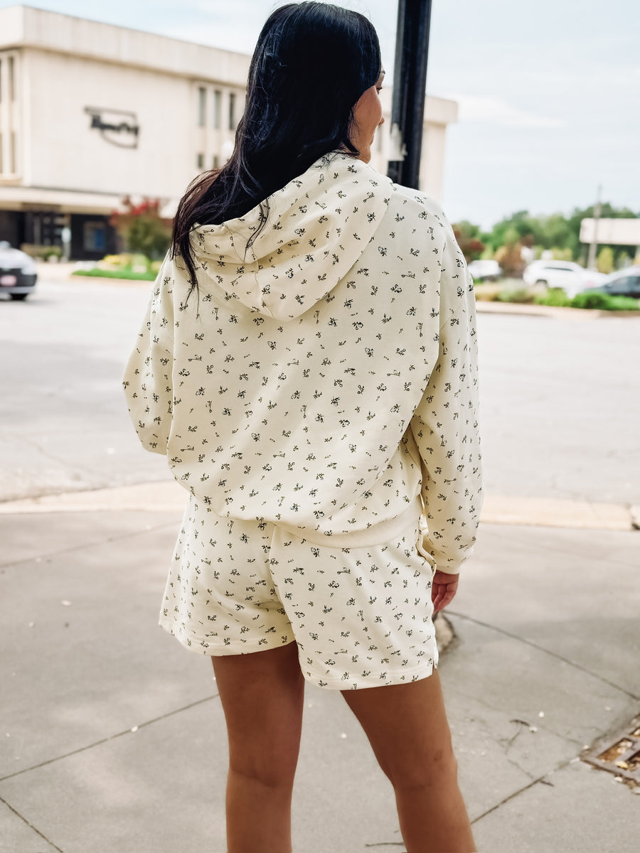Dainty blue floral  french terry hoodie and short set 