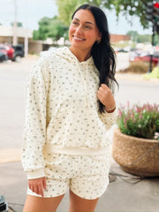 Dainty blue floral  french terry hoodie and short set 