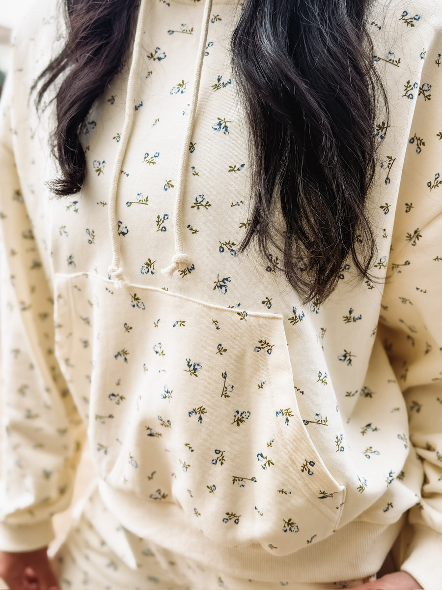 Dainty blue floral  french terry hoodie and short set 