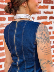 Dark denim sleeveless dress with seaming