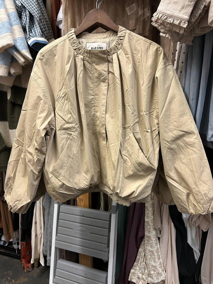 Khaki Gathered Neck Jacket