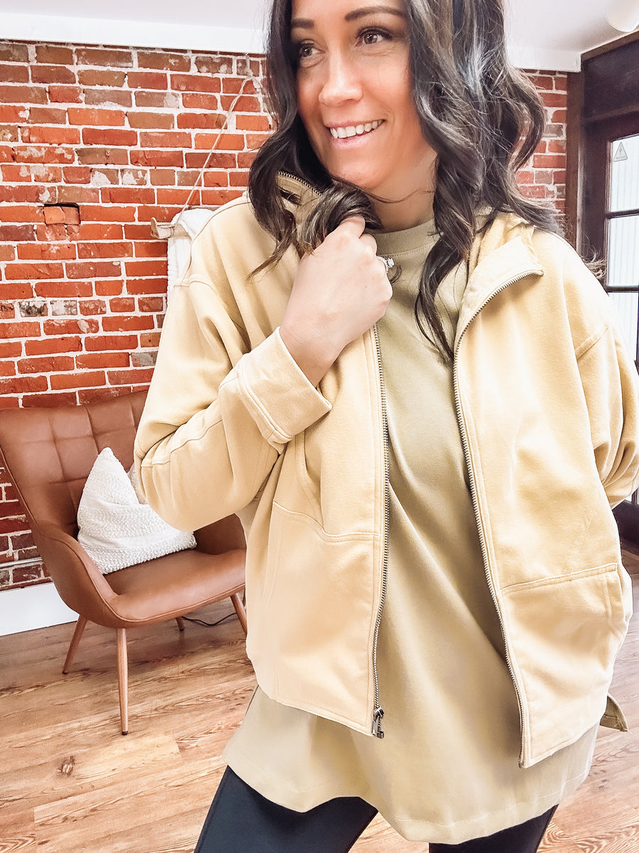 tan zip up jacket