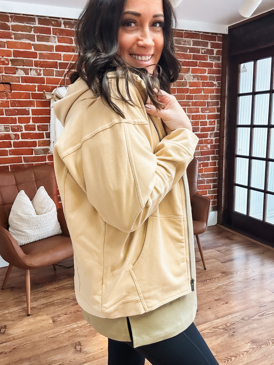 tan zip up jacket