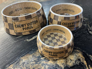 Checkered Chewy Vuiton Dog Bowl Set