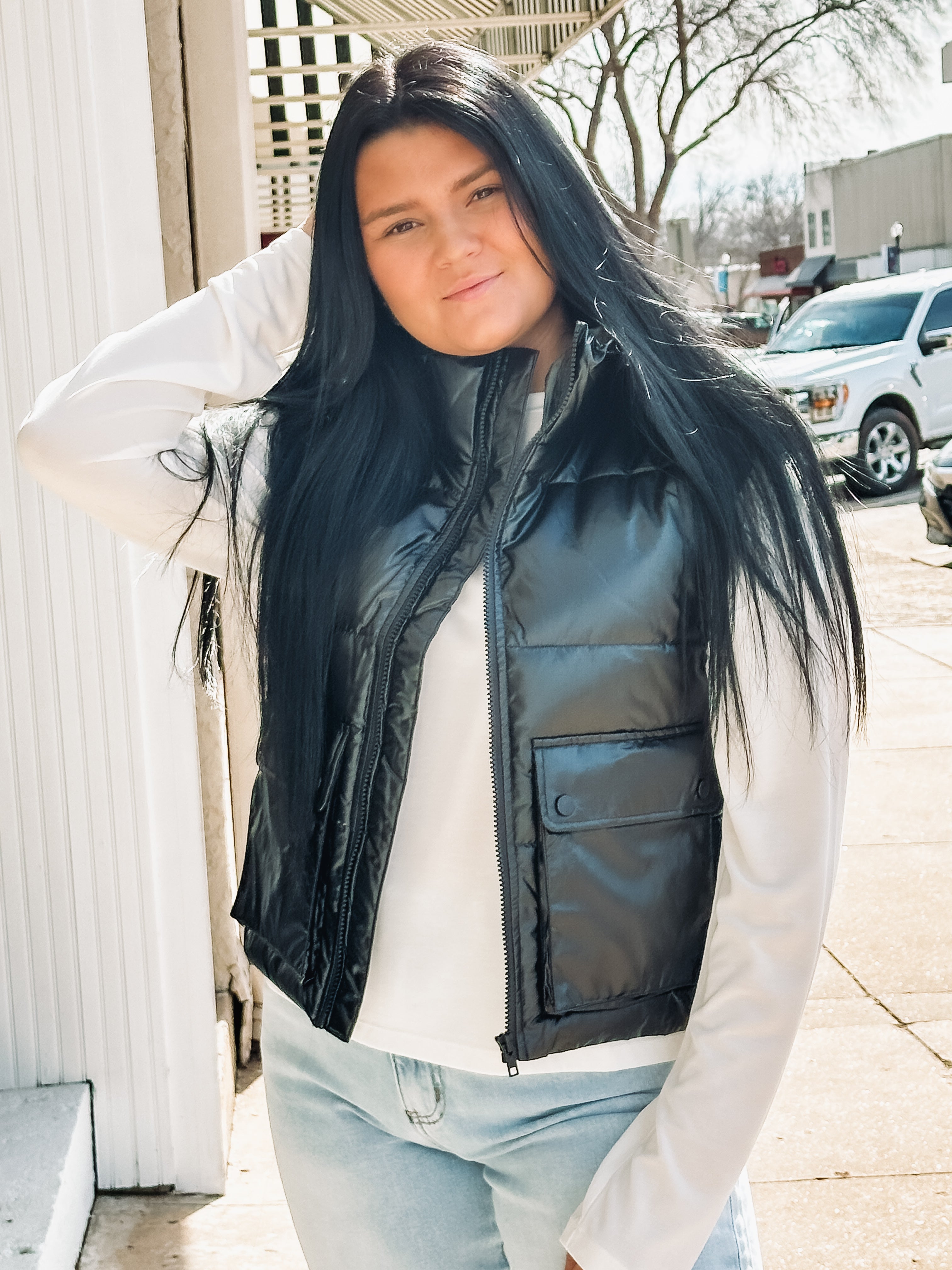 black faux leather vest