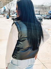 black faux leather vest