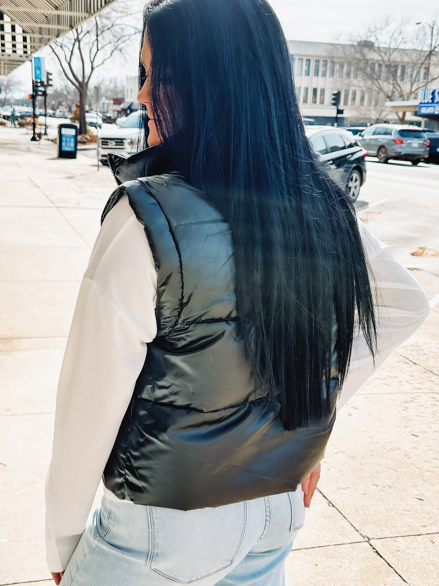 black faux leather vest