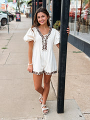 Brown Stitched Pintuck Romper