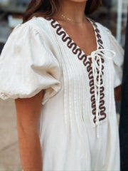Brown Stitched Pintuck Romper