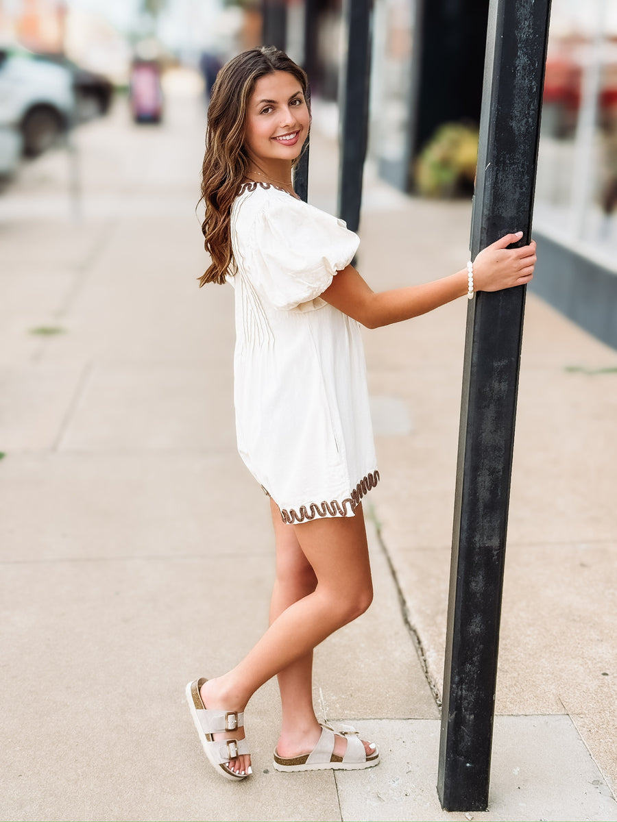 Brown Stitched Pintuck Romper