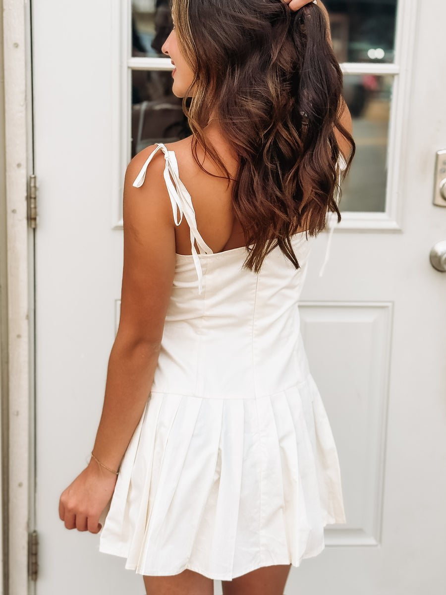 Cream Shoulder Tie Mini Dress