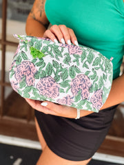 Quilted Block Print Makeup Bag
