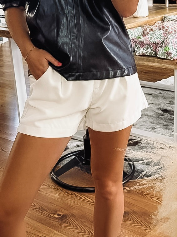 Cream Pleated Dress Shorts