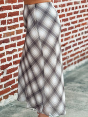 Taupe And Cream Plaid Midi Skirt