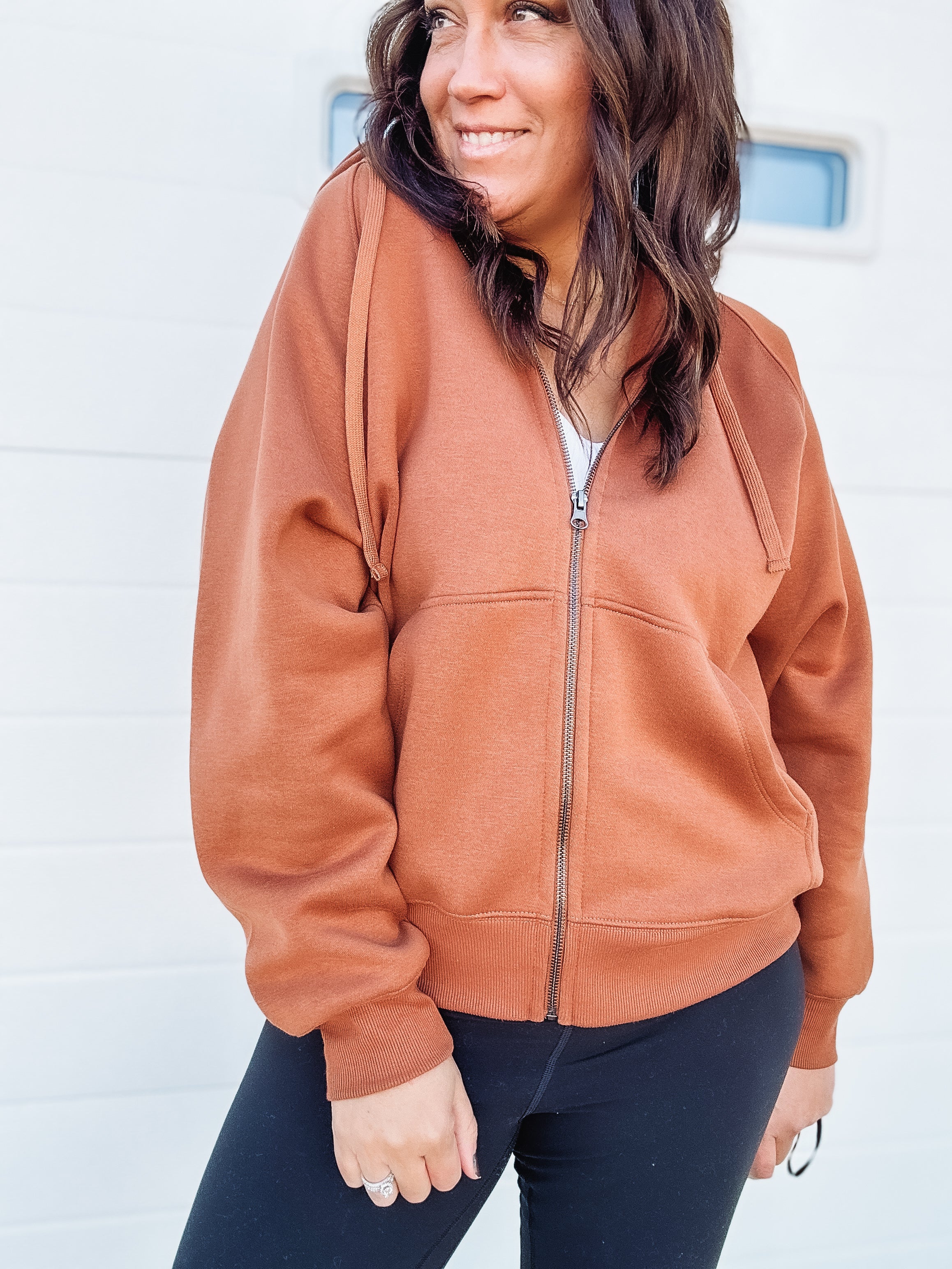 brown zip up jacket 
