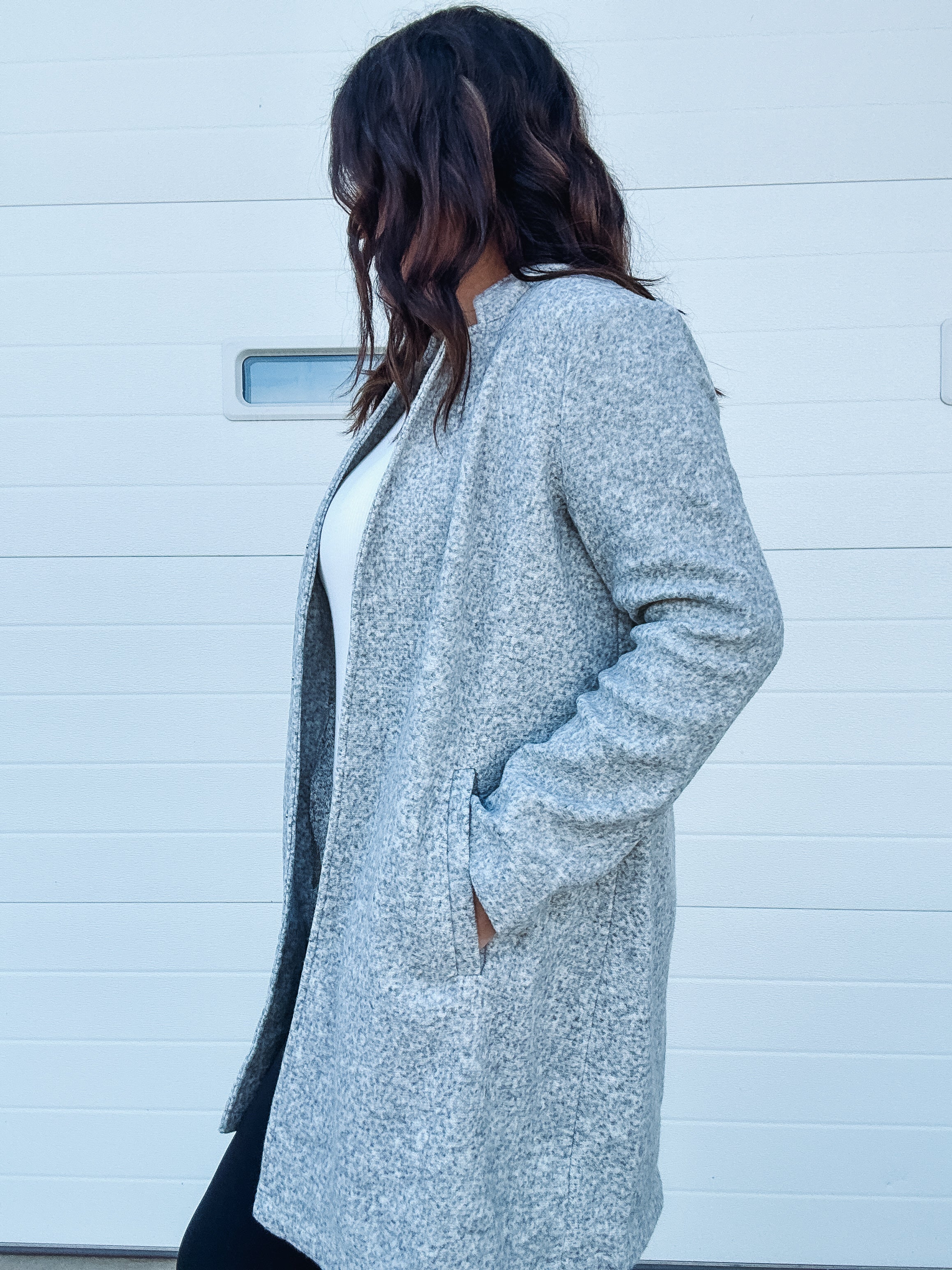 Grey long sleeve duster jacket
