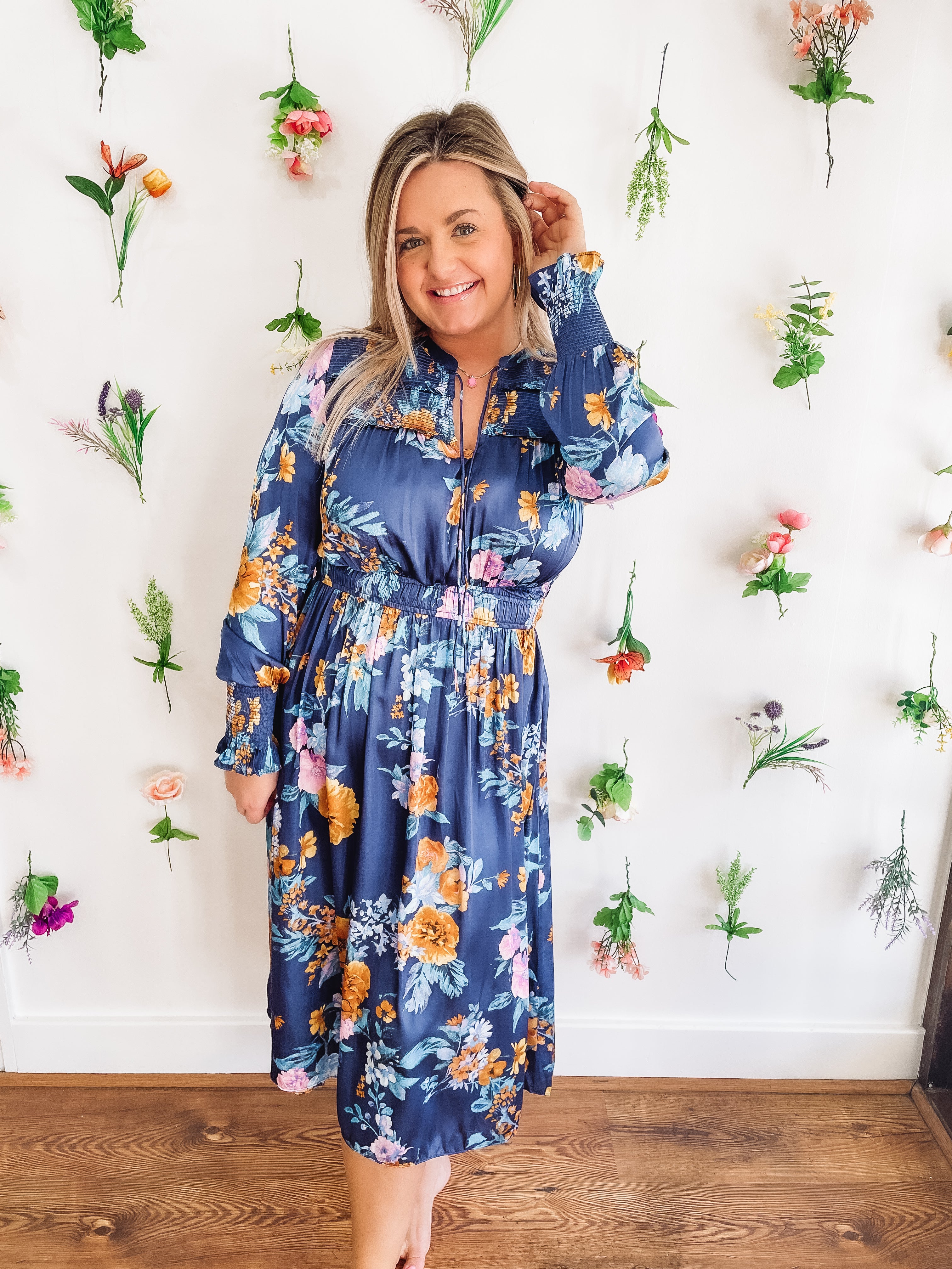 blue floral dress