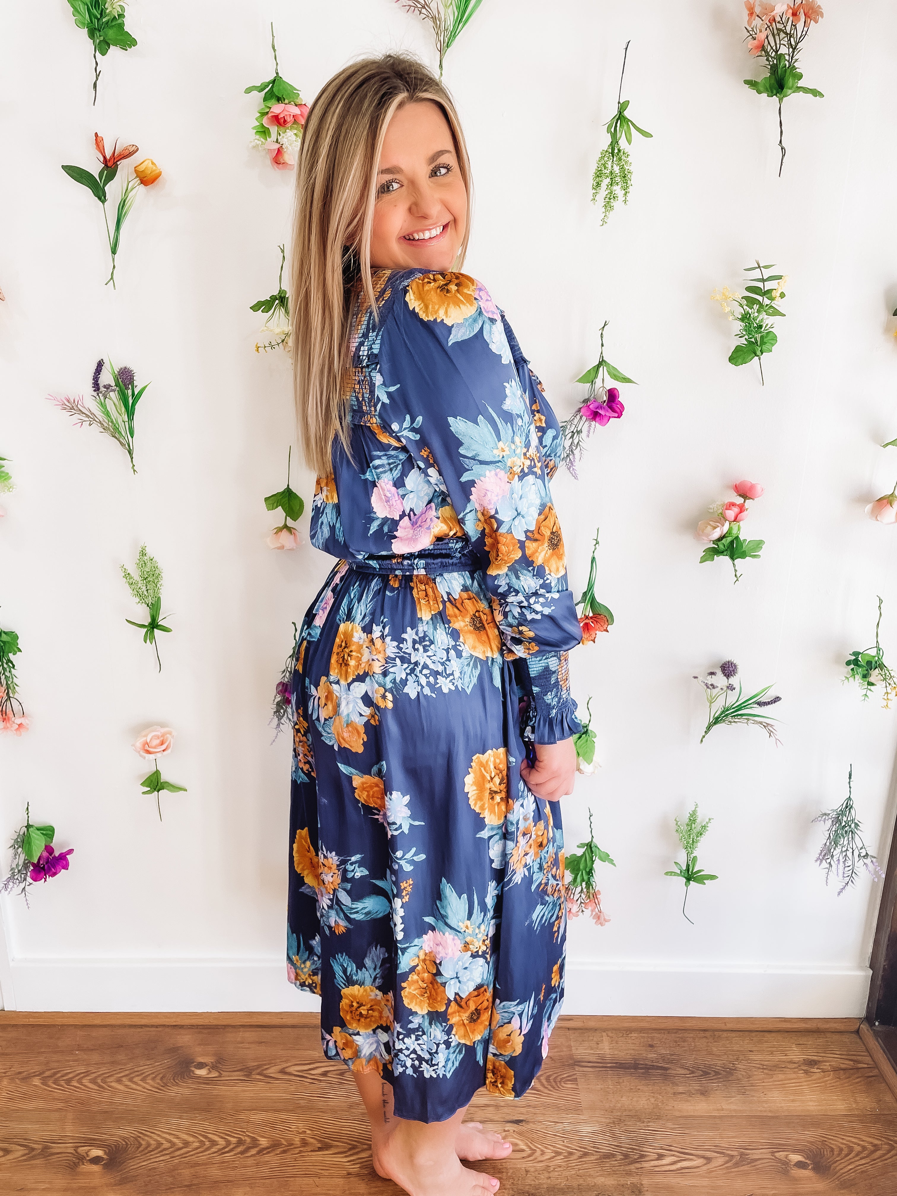 blue floral dress