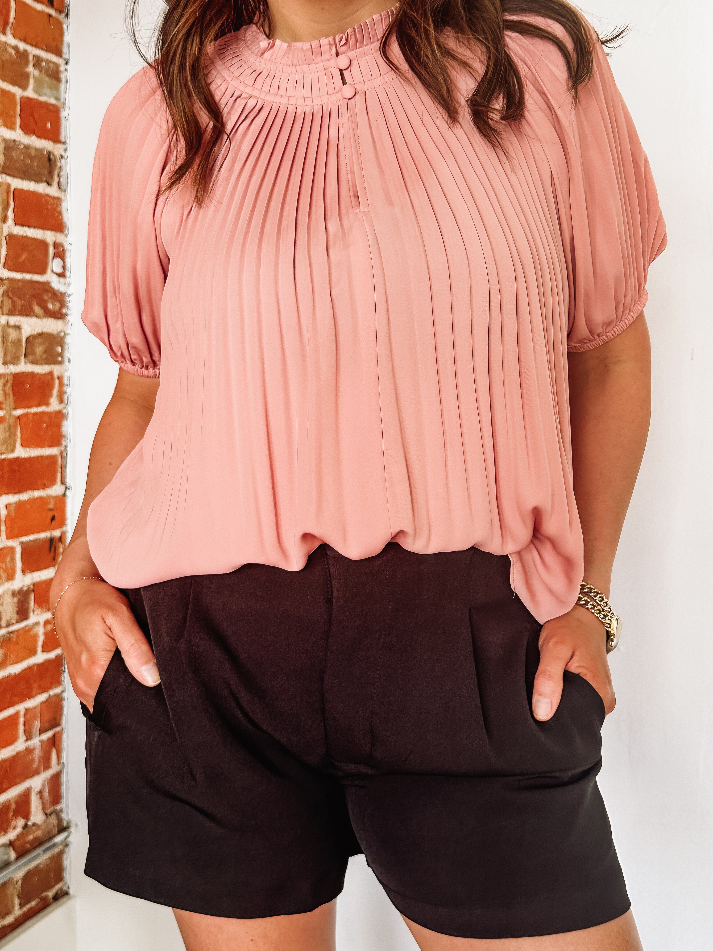 pleated dusty coral color blouse