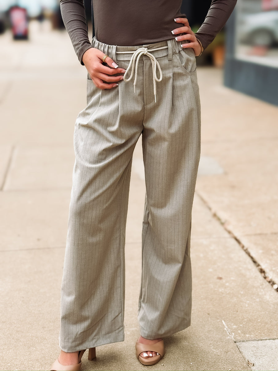 Striped Baggy Drawstring Trousers