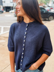 Navy Short Sleeve Button Up Cardigan