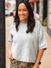 Grey Short Sleeve Knit Sweater