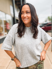 Grey Short Sleeve Knit Sweater