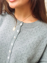 Grey Eyelet Short Sleeve Cardigan