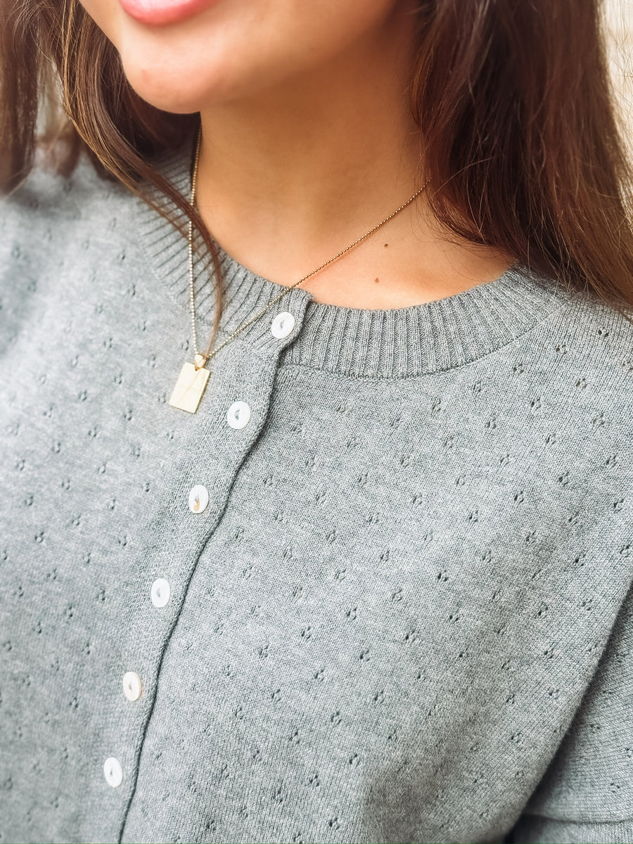 Grey Eyelet Short Sleeve Cardigan