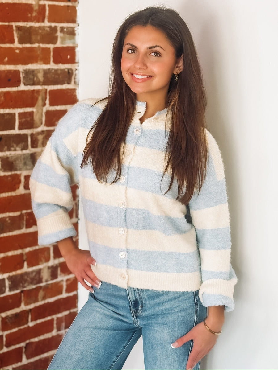 Mockneck Blue Striped Cardigan