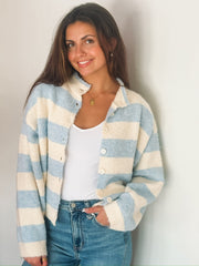 Mockneck Blue Striped Cardigan