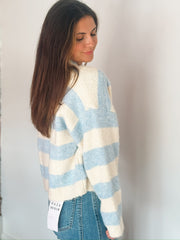 Mockneck Blue Striped Cardigan