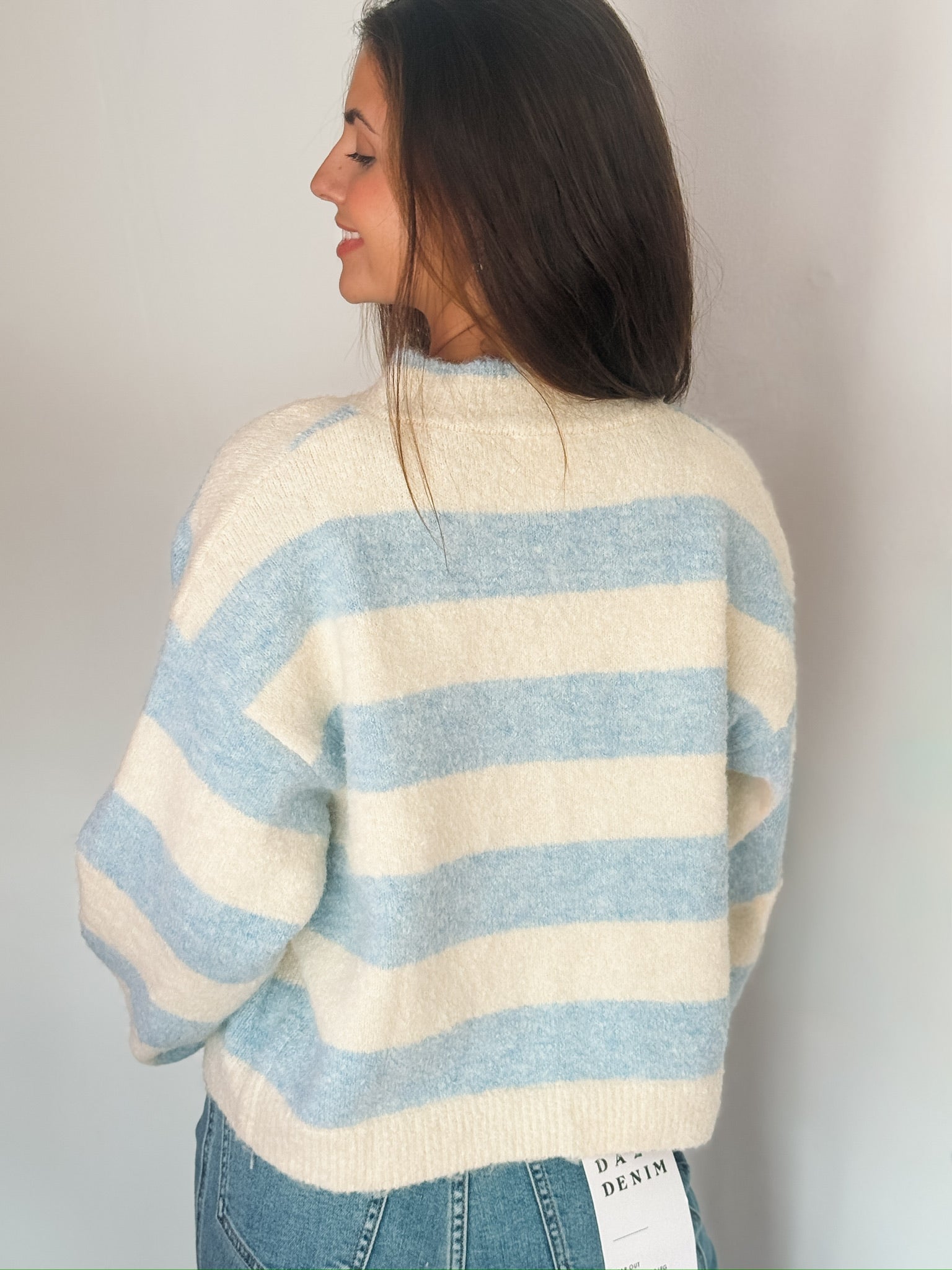 Mockneck Blue Striped Cardigan