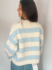 Mockneck Blue Striped Cardigan