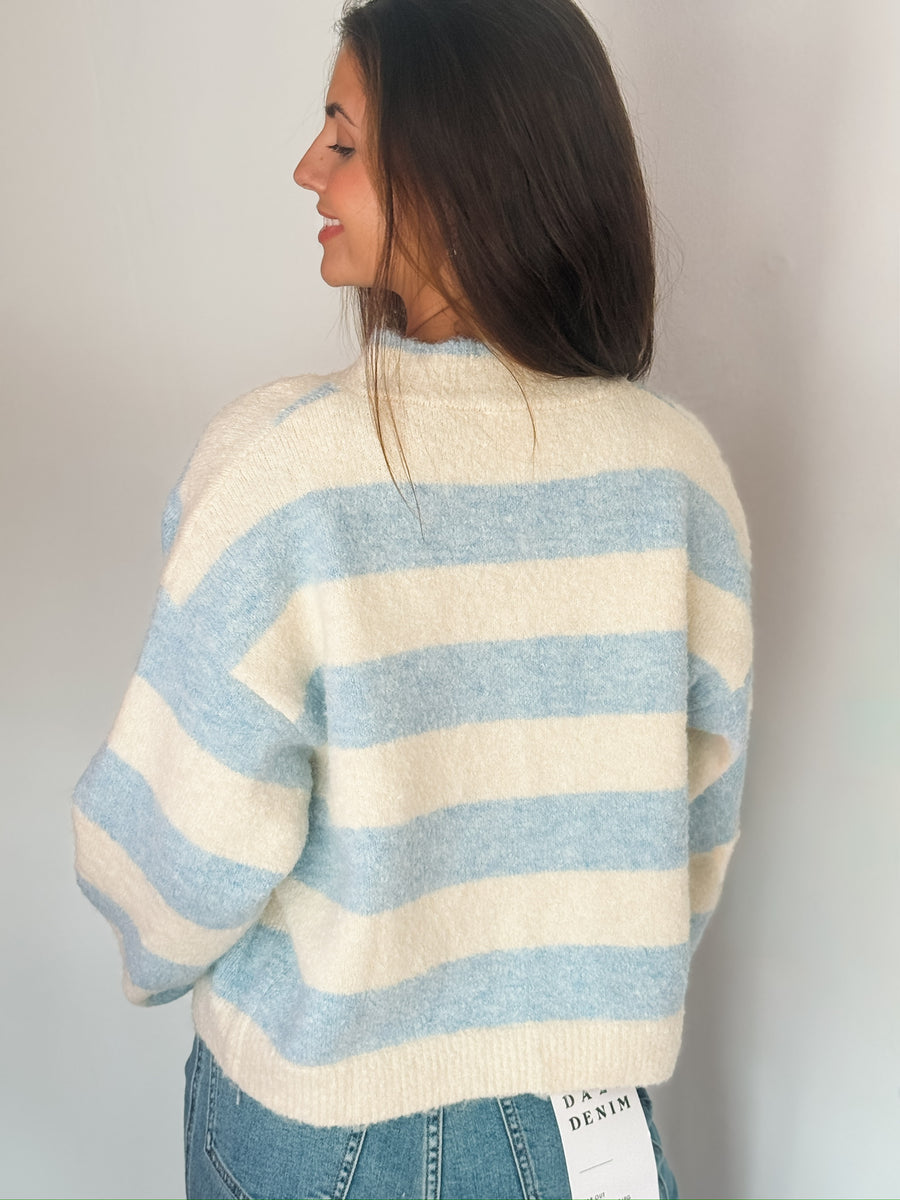 Mockneck Blue Striped Cardigan