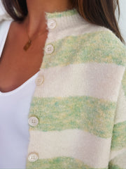 Mockneck Green Striped Cardigan